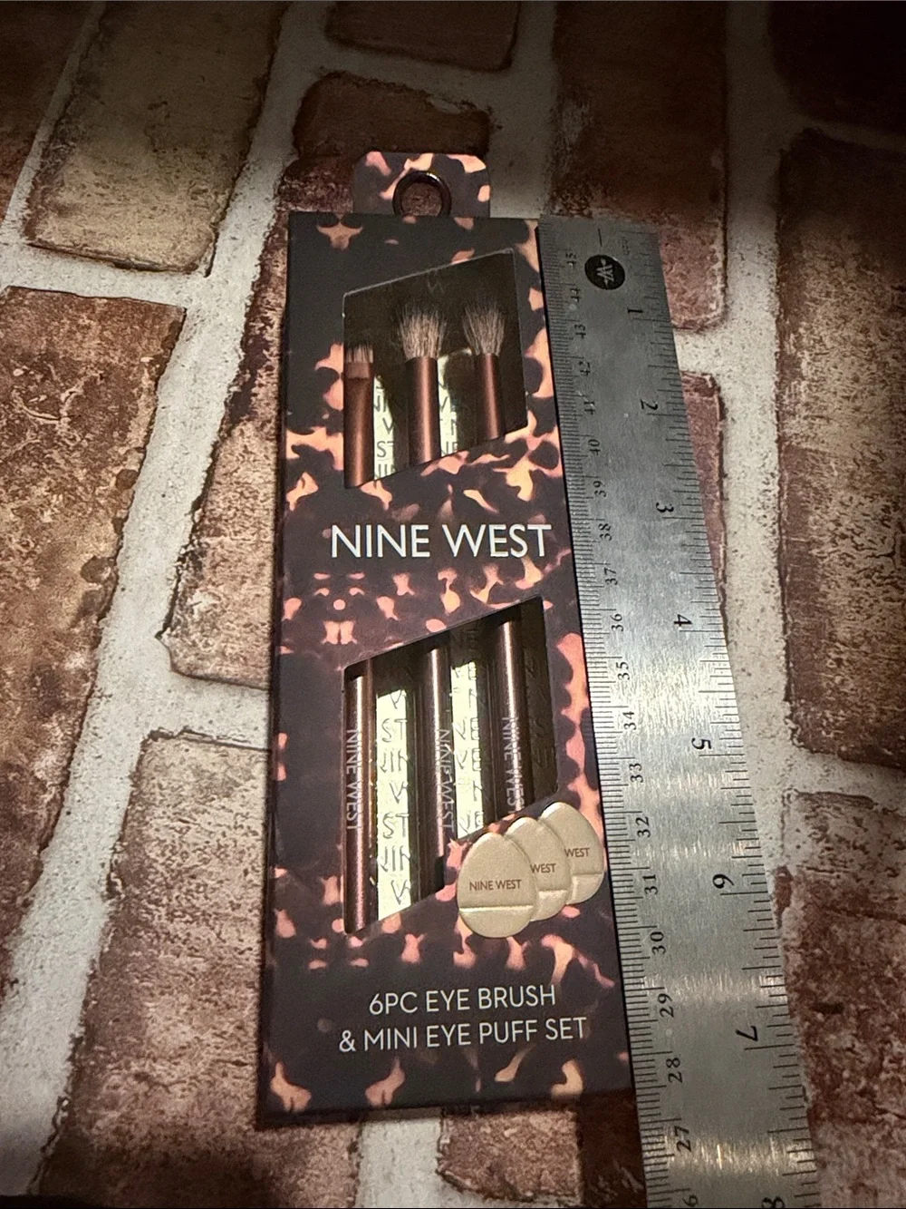 Nine West Brown & Gold 6pc Eye Brush Set with Mini Puff